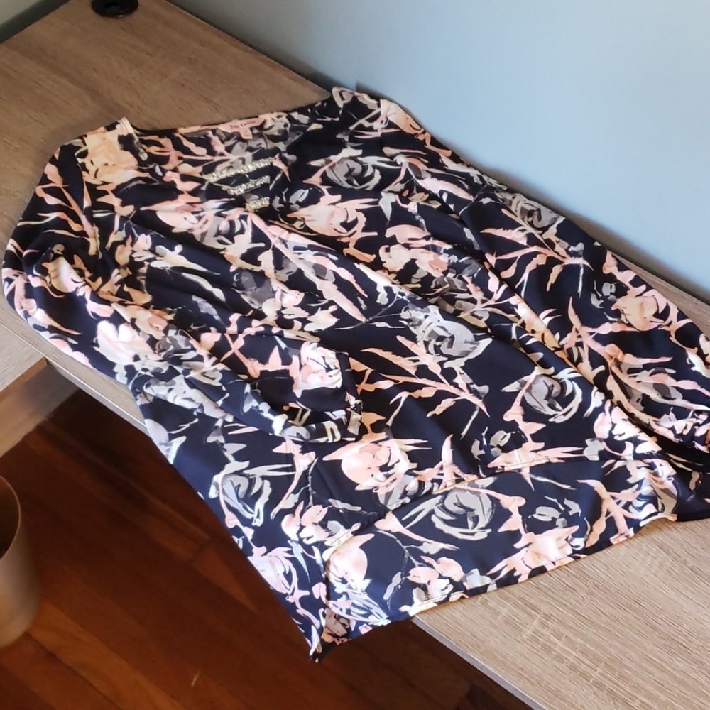 Navy and Pink Floral Blouse